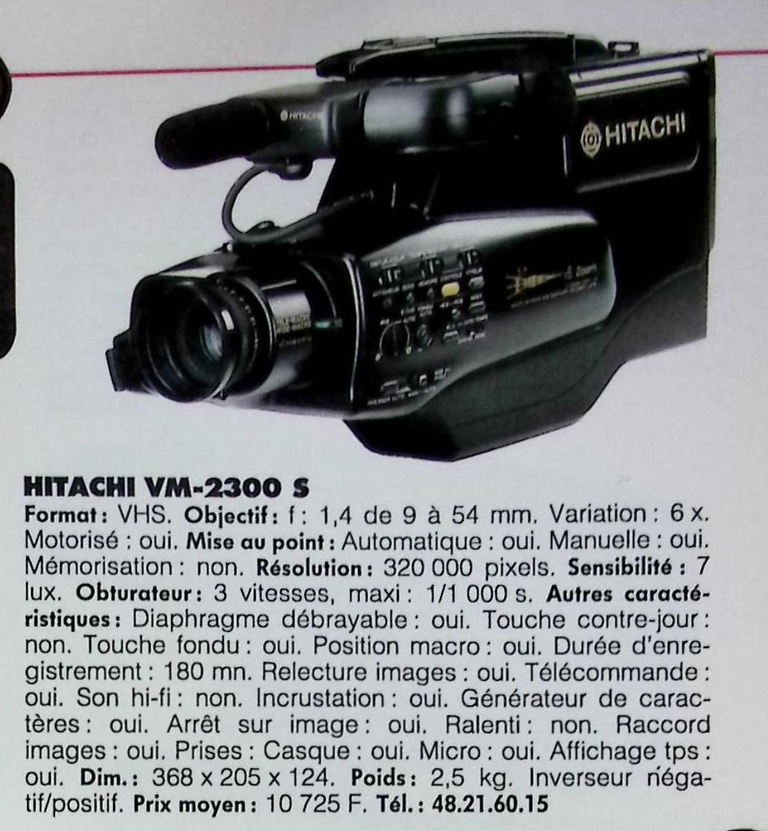 Hitachi caméscope VHS WM 2300-S - Photo - février 1991