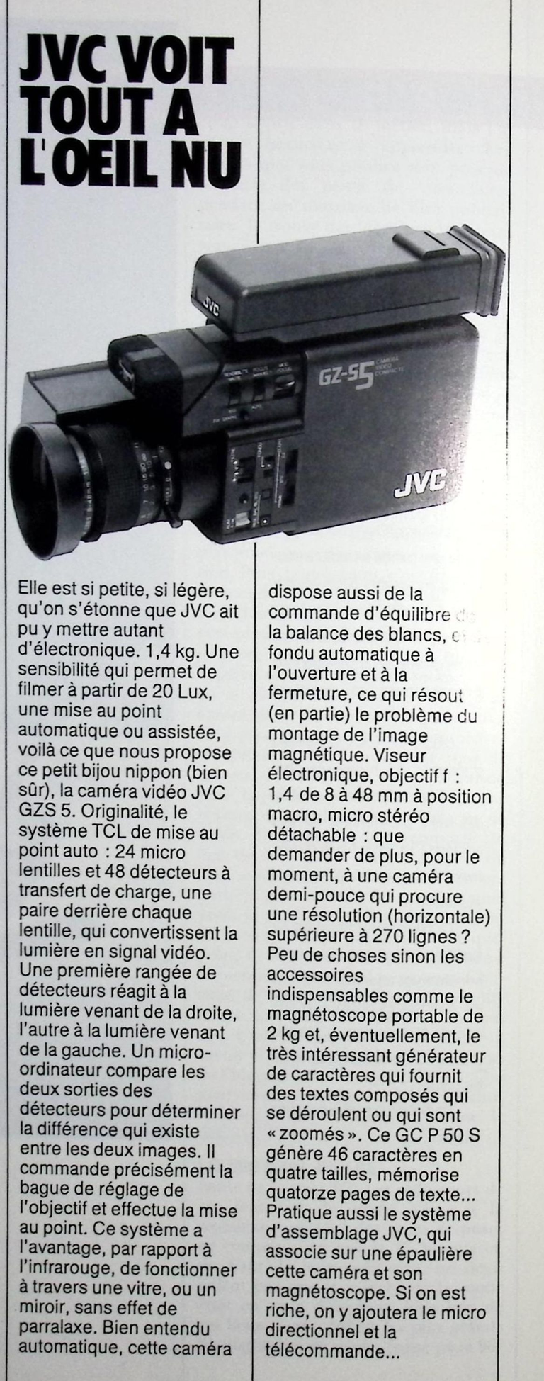 JVC caméra vidéo GZS-5 VHS-C - septembre 1984 - Photo