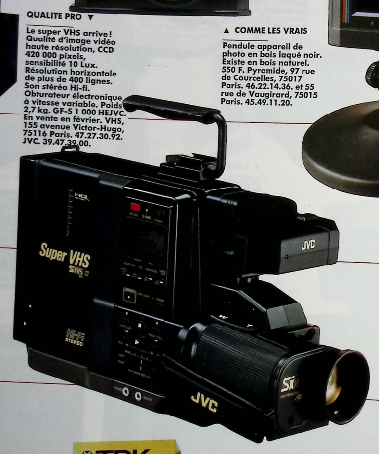 JVC caméscope GF-S 1 000 HE- Photo - janvier 1989