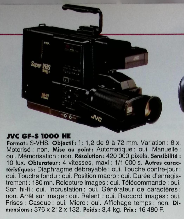JVC caméscope S-VHS GF-S 1000 HE - Photo - février 1991