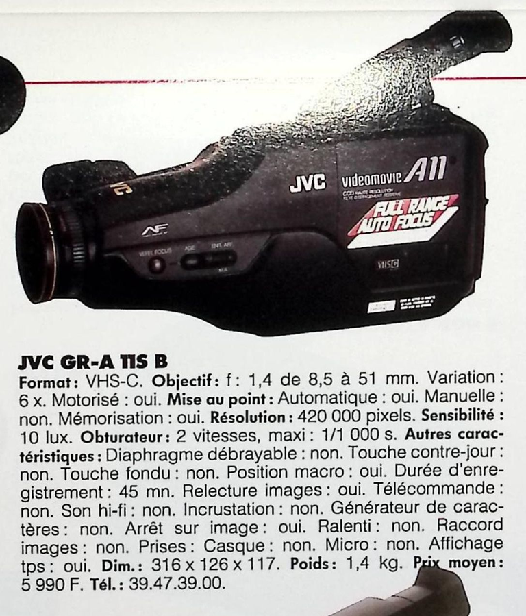 JVC caméscope VHS-C GR-A T1S B - Photo - février 1991