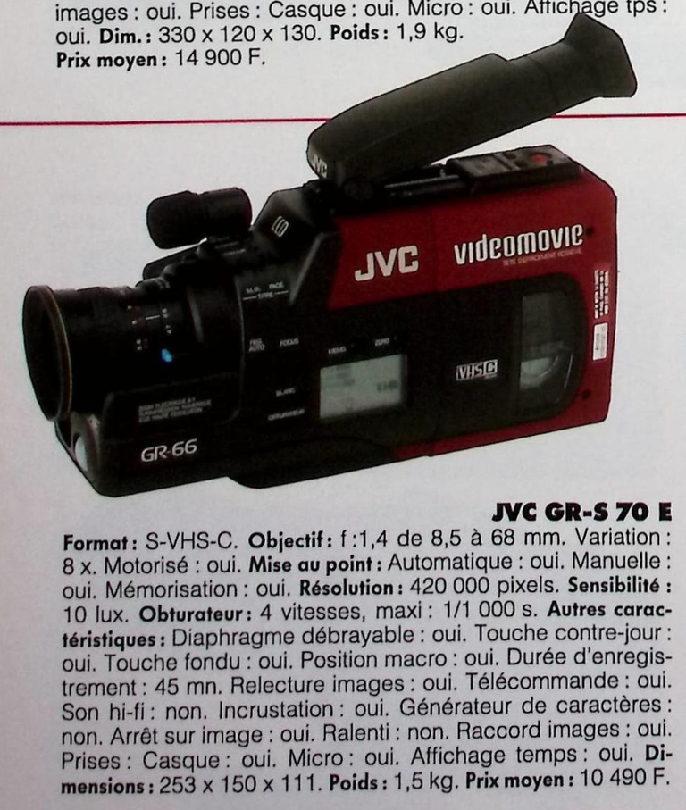 JVC caméscope S-VHS-C GR-S 70 E - Photo - février 1991