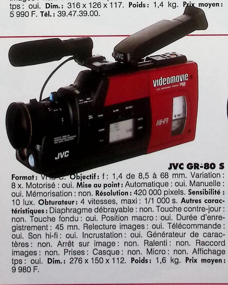 JVC caméscope VHS-C GR 80 S - Photo - février 1991