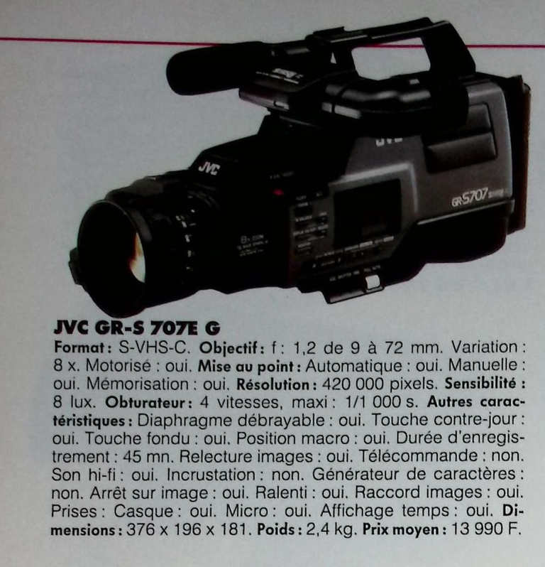 JVC caméscope S-VHS-C GR-S 707E G - Photo - février 1991