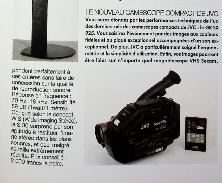 JVC caméscope GR-SX 925 - Photo - novembre 1992