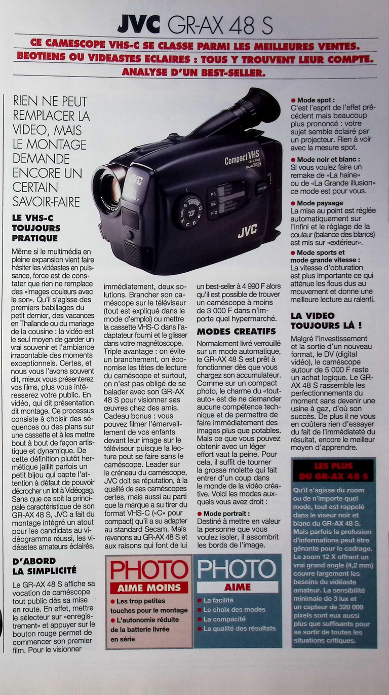 JVC caméscope GR-AX 48 S - Photo - novembre 1995