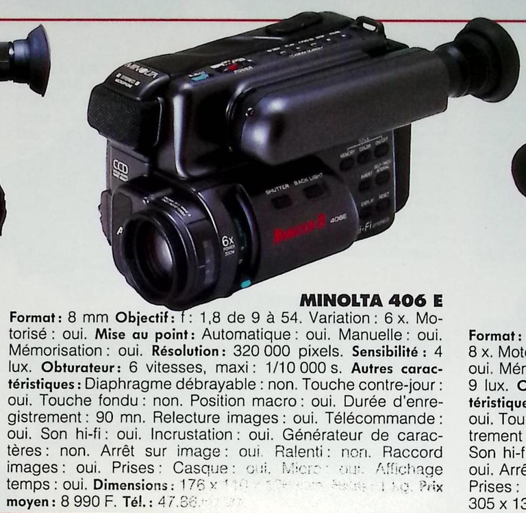Minolta caméscope 8 mm 406 E - Photo - février 1991