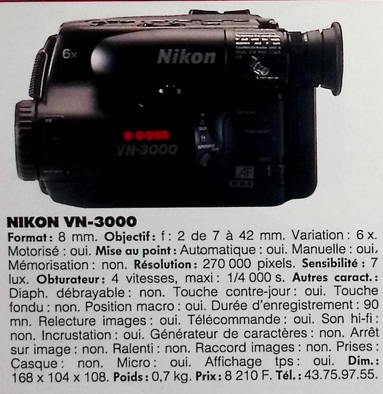 Nikon caméscope 8 mm VN-3000 - Photo - février 1991