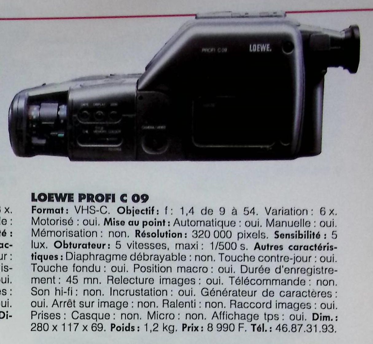 Loewe caméscope VHS-C Profit C 09 - Photo - février 1991
