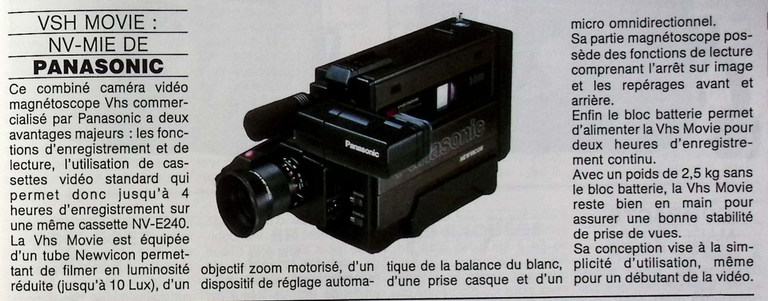 Panasonic caméscope VHS Movie - Photo - août 1985