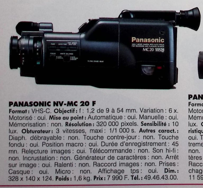 Panasonic caméscope VHS-C NV-MC 20 F - Photo - février 1991