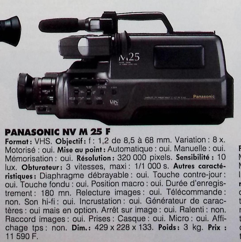 Panasonic caméscope VHS NV-M 25 F - Photo - février 1991