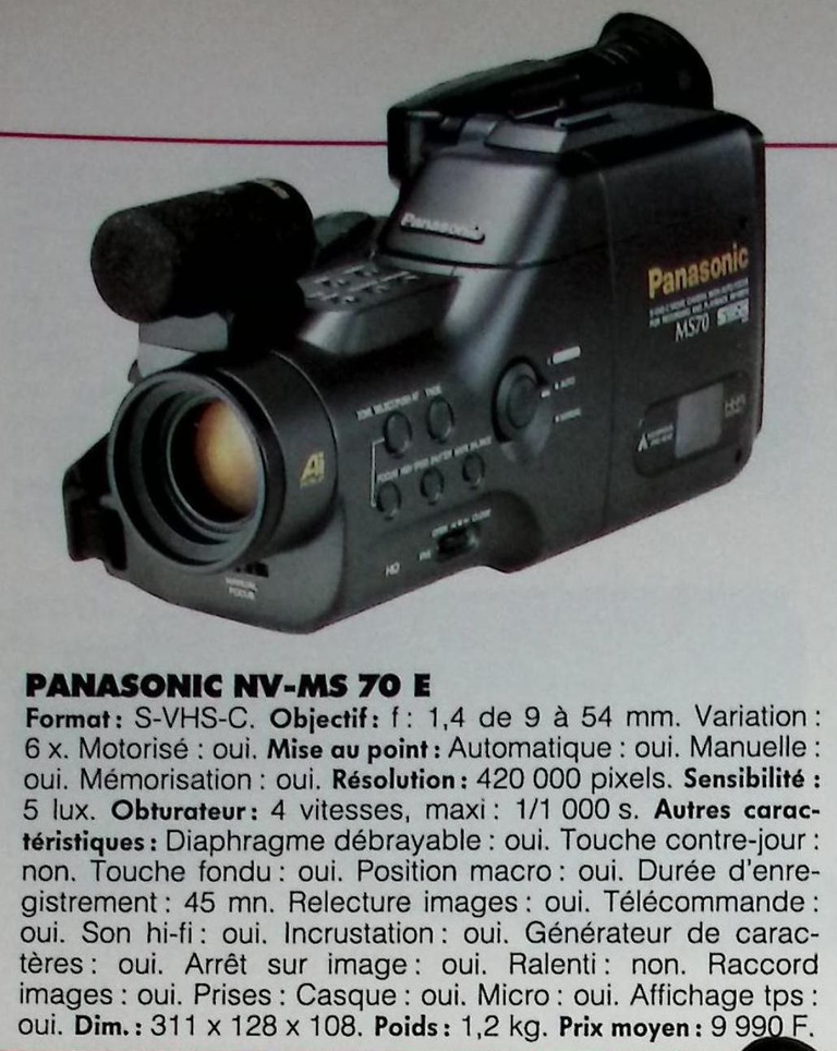 Panasonic caméscope S-VHS-C NV-MS 70 E - Photo - février 1991