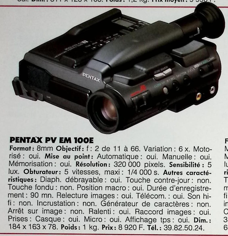 Pentax caméscope 8 mm PV EM 100E - Photo - février 1991