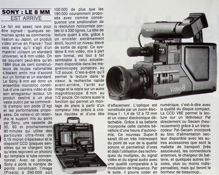 Sony caméscope CCD 8E le 8 mm est arrivé - Photo - mai 1985
