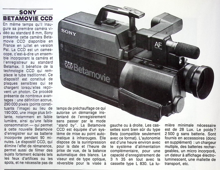 Sony caméscope BetaMovie CCD - Photo - juin 1985