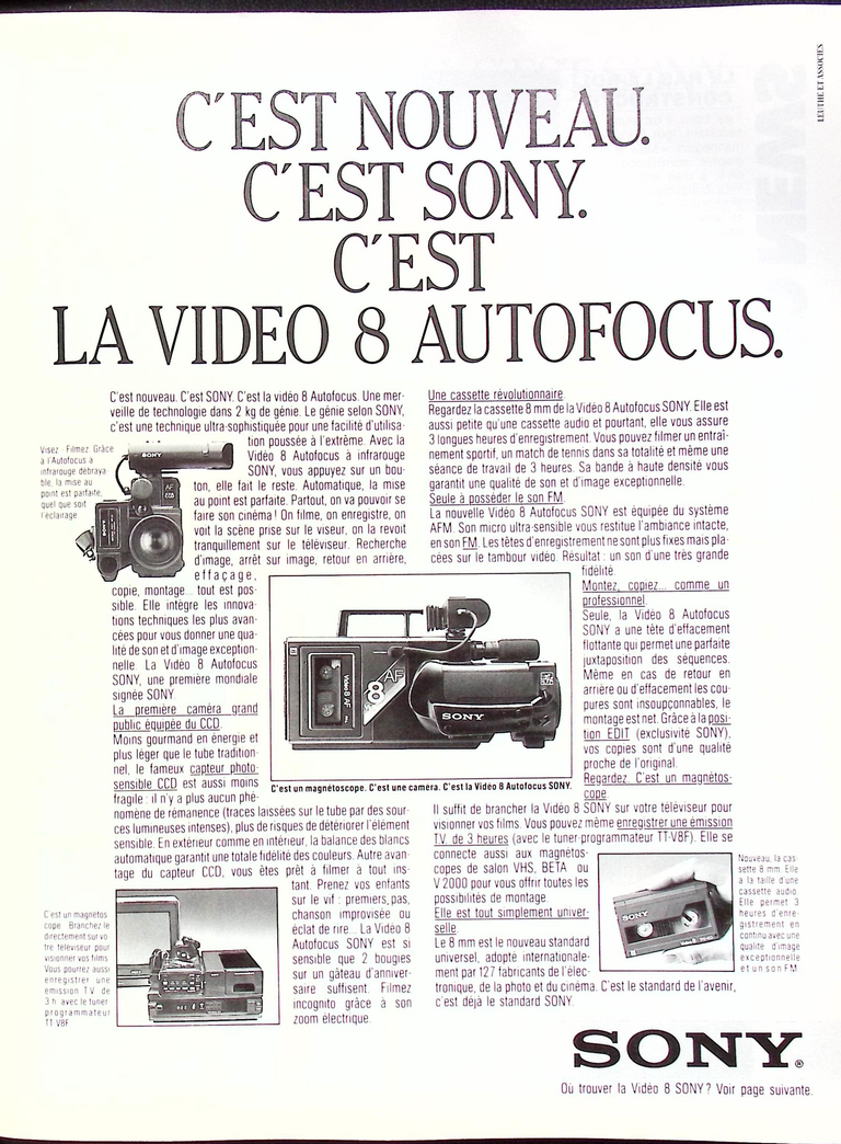 Sony caméscope Vidéo 8 Autofocus - Photo - novembre 1985