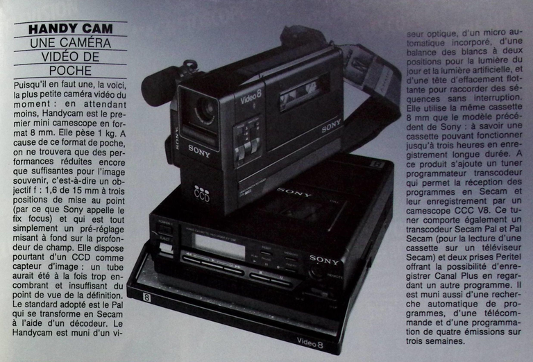 Sony caméscope Handycam Vidéo 8 - Photo - décembre 1985