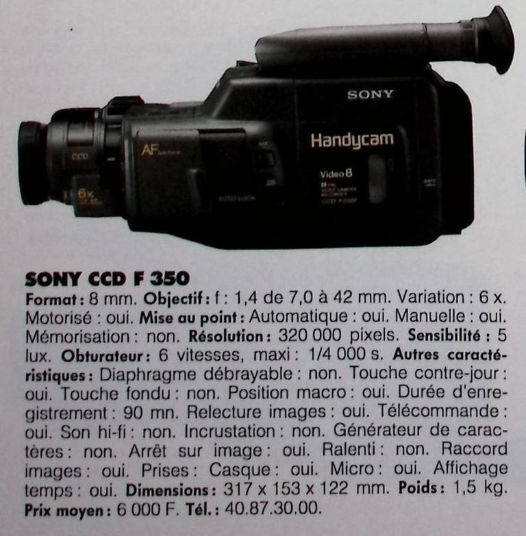 Sony caméscope Handycam CCD F-350 - Photo - février 1993