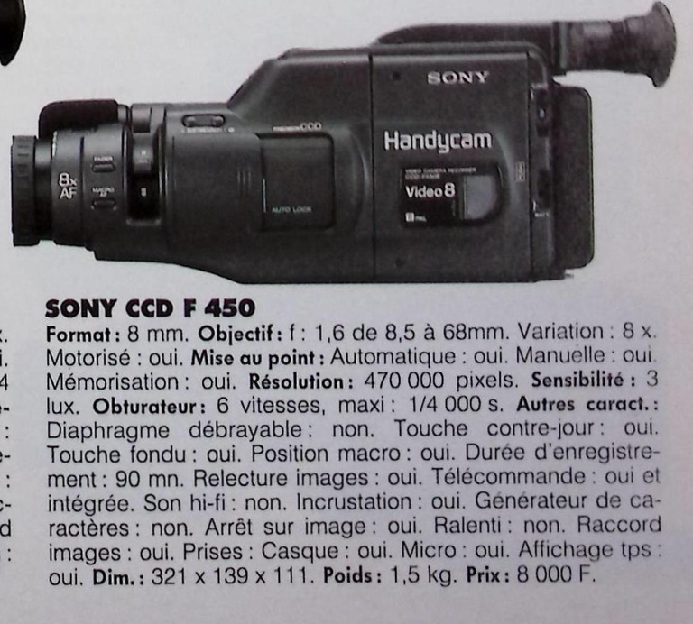 Sony caméscope Handycam CCD F-450 - Photo - février 1993