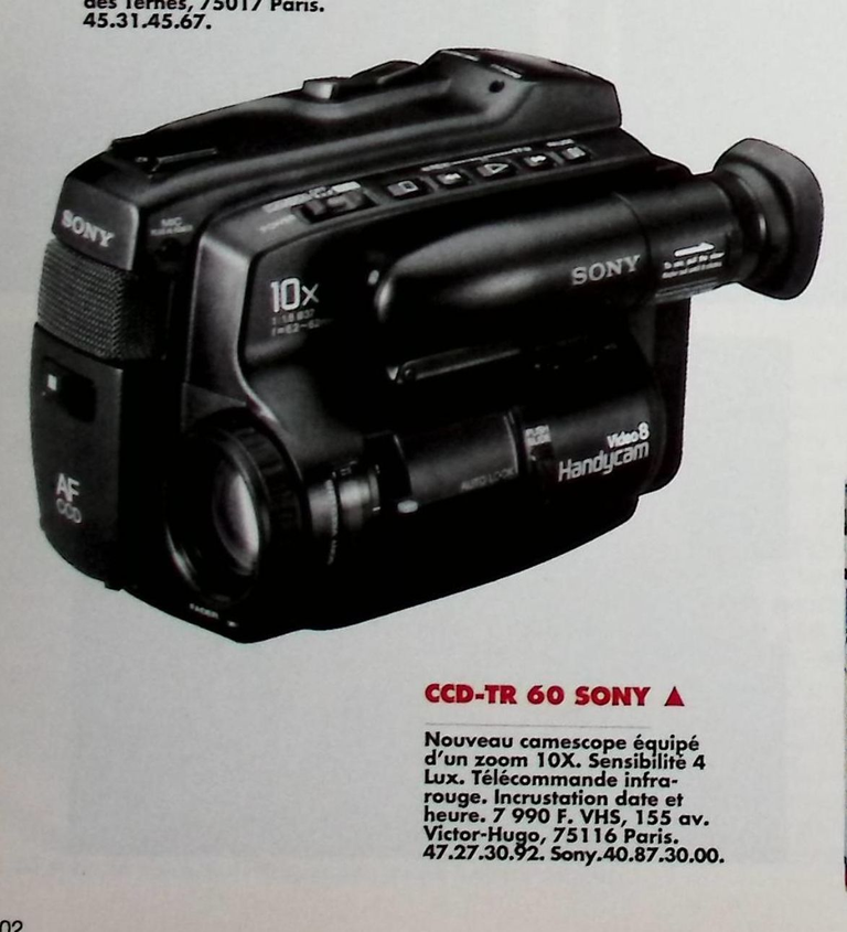 Sony caméscope Handycam CCD TR-60 - Photo - juin 1992