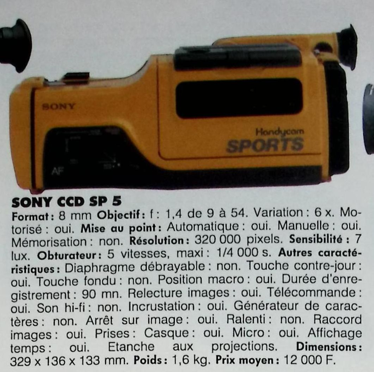 Sony caméscope Handycam SP-5 - Photo - juillet août 1993