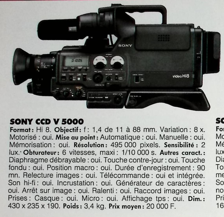Sony caméscope Handycam CCD V 5000 - Photo - juillet août 1993