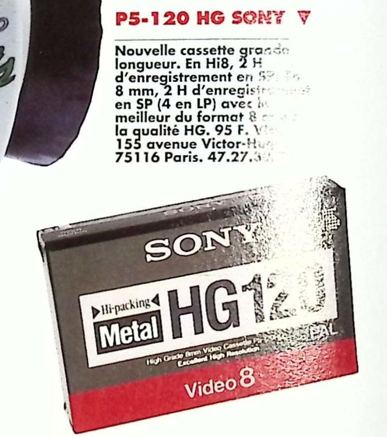 Sony cassette Hi8 HG120 - Photo - juillet août 1993