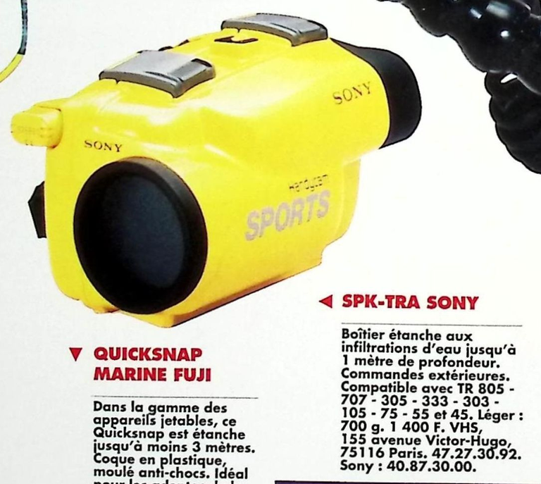Sony caisson SPK-TRA pour caméscope Handycam TR 805, 707, 305, 333, 303, 105, 75, 55, 45 - Photo - juillet août 1993