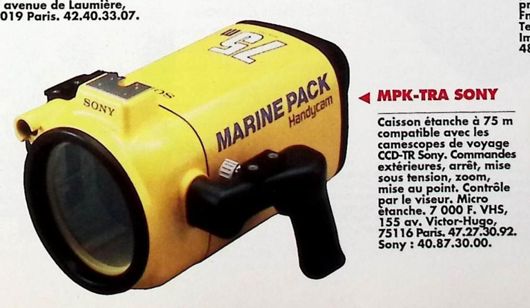 Sony caisson SPK-TRA pour caméscope Handycam TR 805, 707, 305, 333, 303, 105, 75, 55, 45 - Photo - juillet août 1993