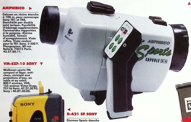 Sony caisson AMPHIBICO pour caméscope Handycam TR 1 et TR 8 - Photo - juillet août 1993