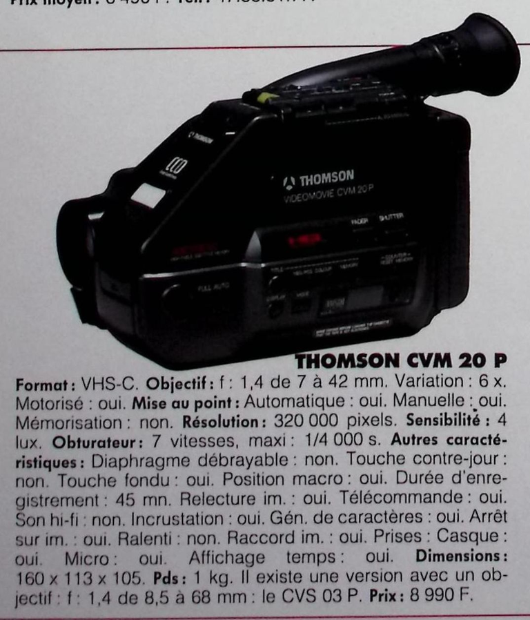 Thomson caméscope VHS-C CVM 20 P - Photo - février 1991