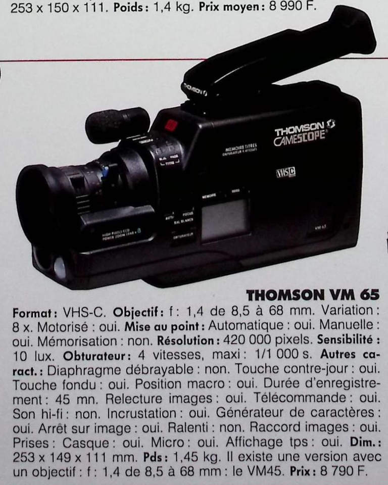 Thomson caméscope VHS-C VM 65 - Photo - février 1991