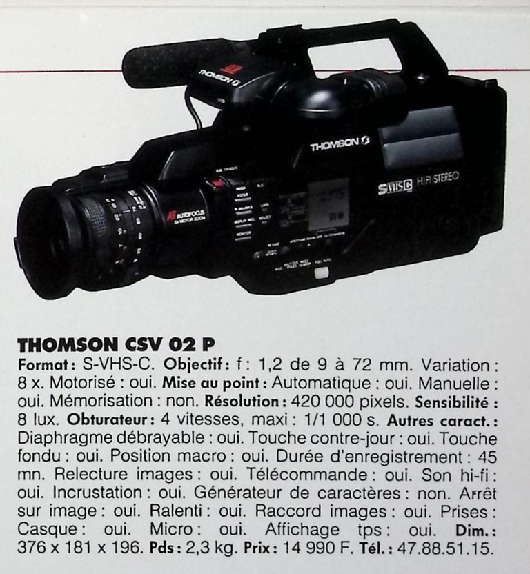 Thomson caméscope S-VHS-C CSV 02 P - Photo - février 1991