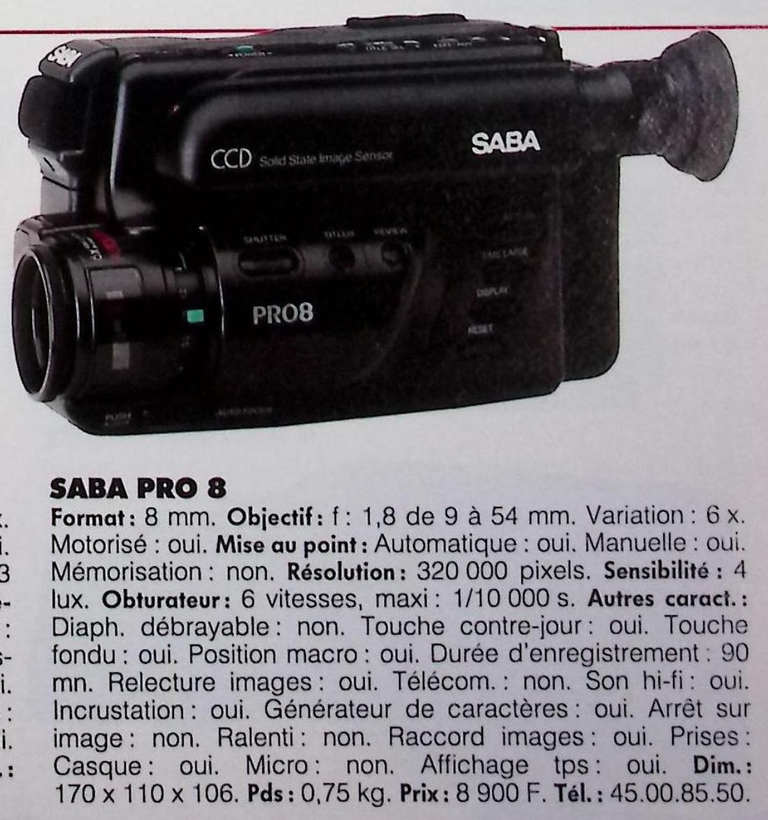 Saba caméscope 8 mm PRO 8 - Photo - février 1991