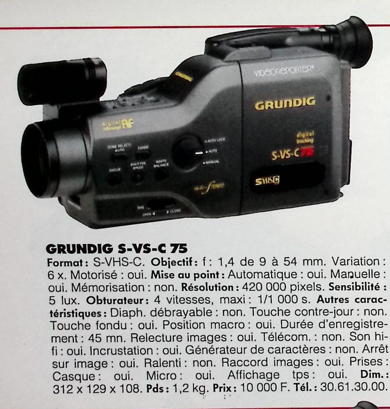 Grundig caméscope S-VHS -C S-VS-C 75 - Photo - février 1991