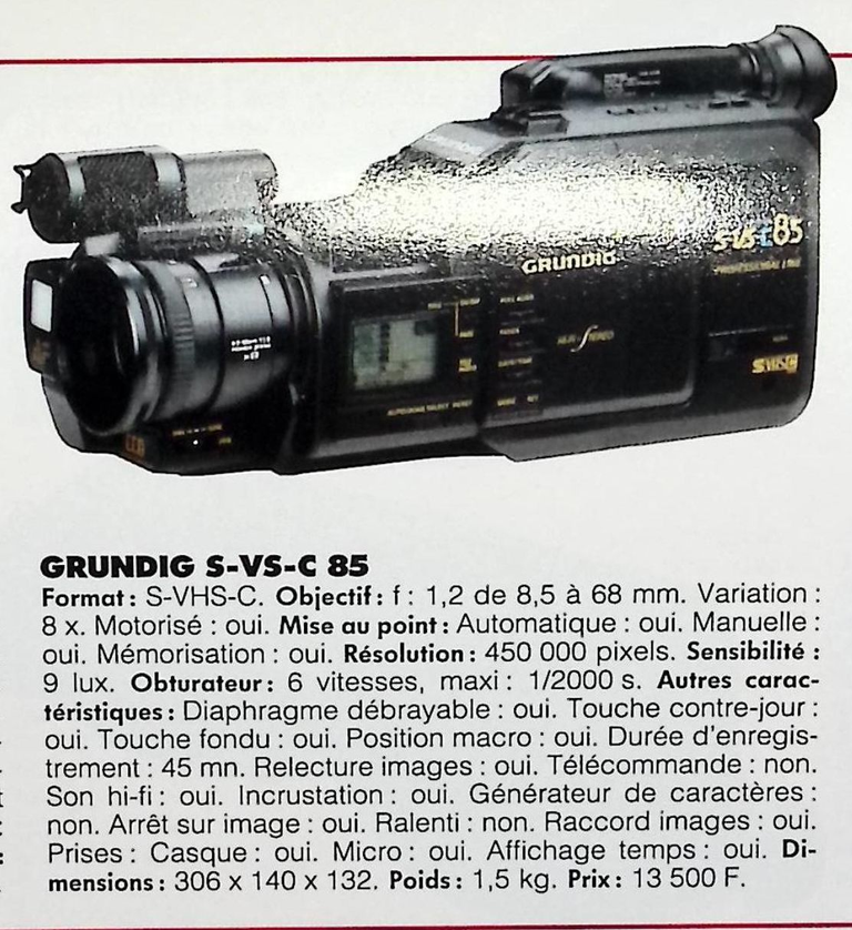 Grundig caméscope S-VHS -C S-VS-C 85 - Photo - février 1991