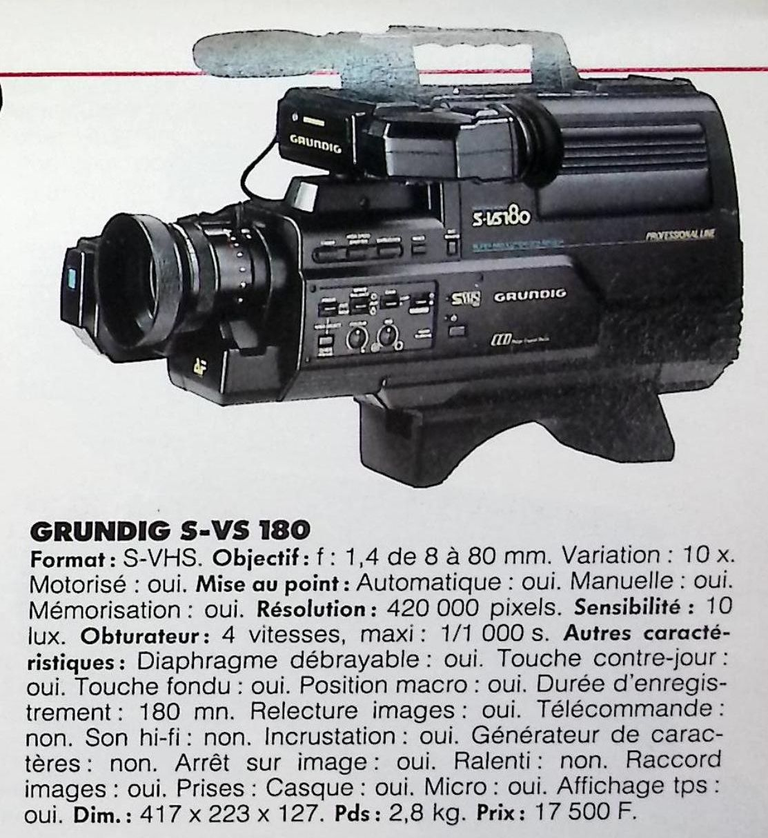 Grundig caméscope S-VHS S-VS 180 - Photo - février 1991