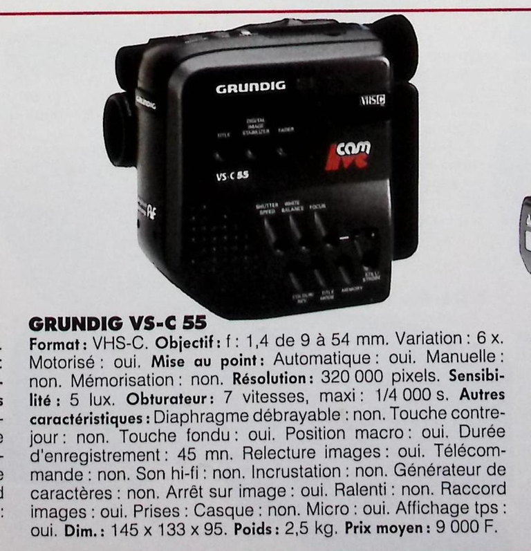 Grundig caméscope VHS-C VS-C 55 - Photo - février 1991