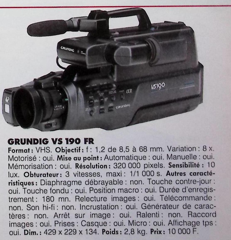 Grundig caméscope VHS VS 190 FR - Photo - février 1991