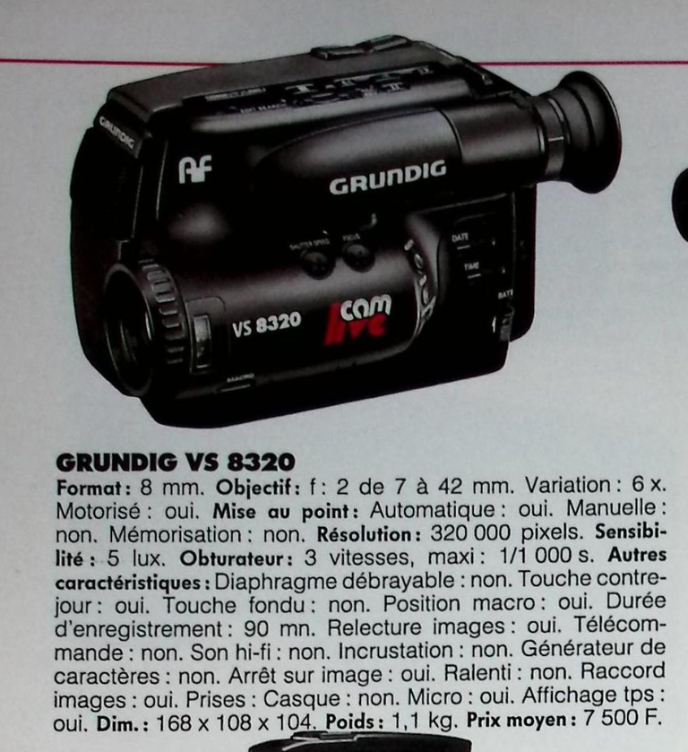 Grundig caméscope 8 mm VS 8320 - Photo - février 1991