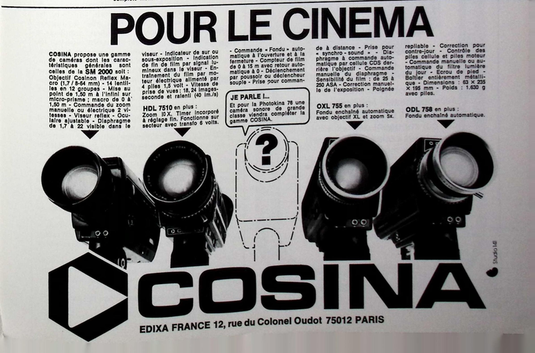 Cosina caméras SM 2000, HDL 7510, OXL 755, ODL 758 - Photo - juillet 1976