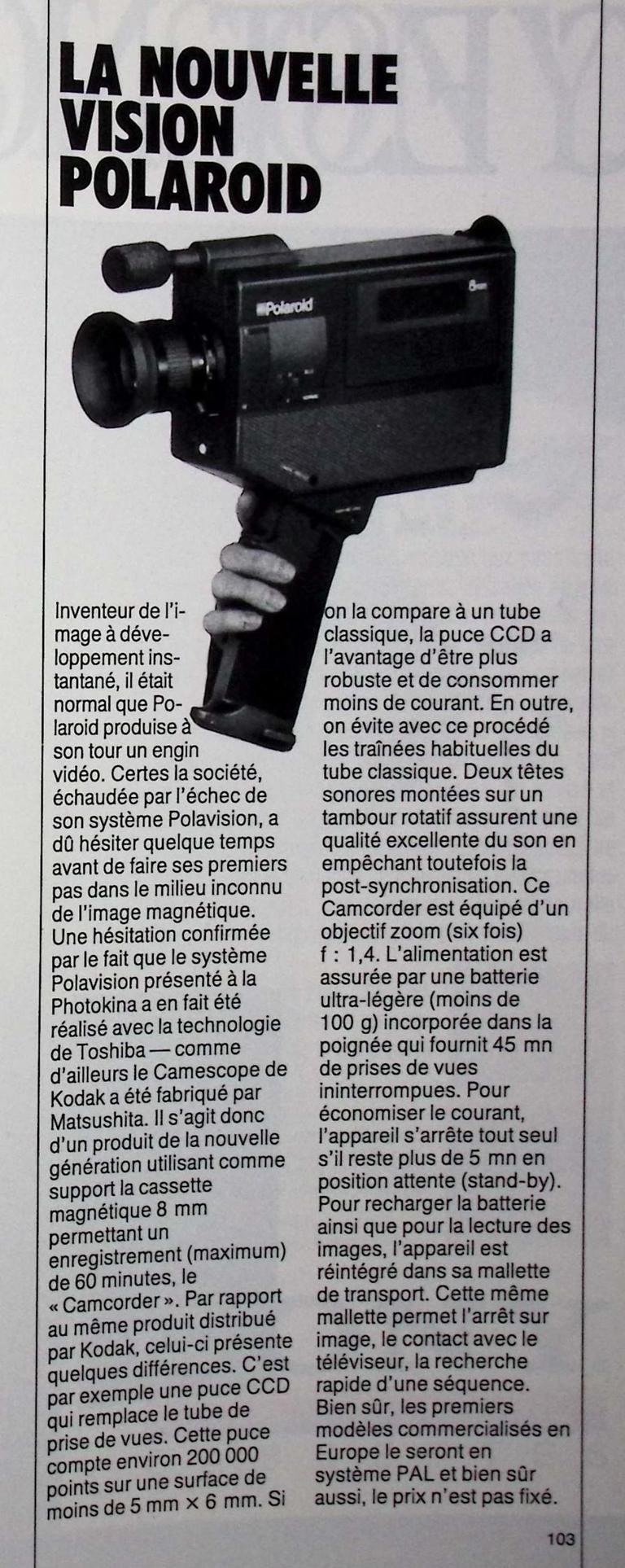 Polaroid - caméscope  - octobre 1984- Photo