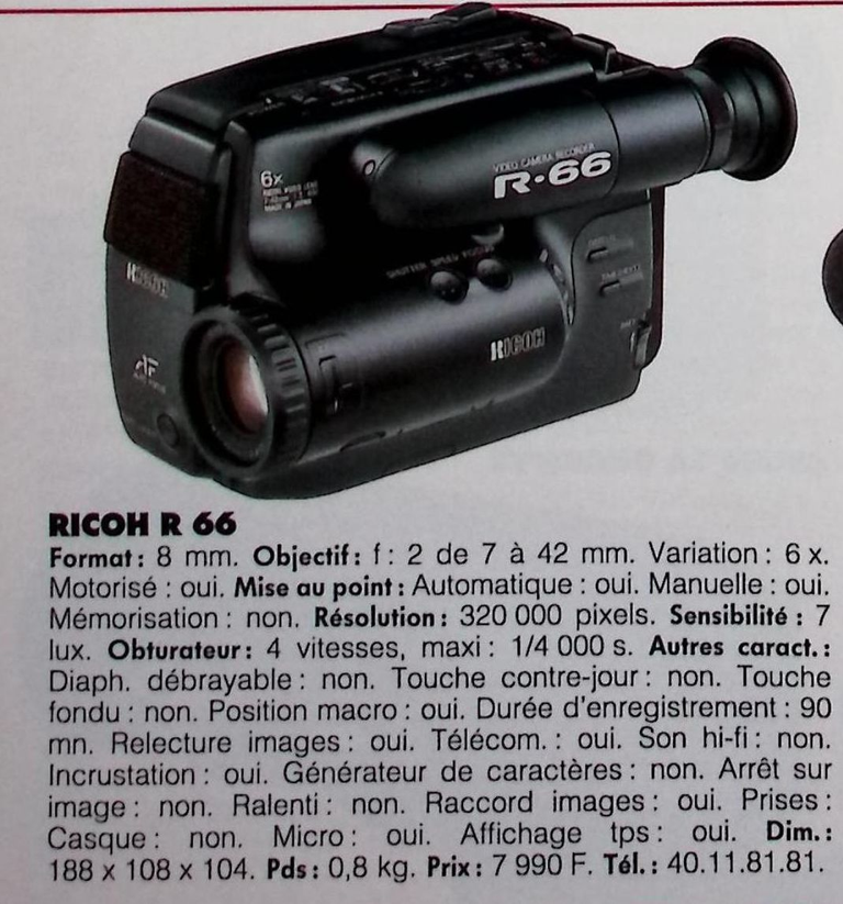Ricoh caméscope 8 mm R 66 - Photo - février 1991