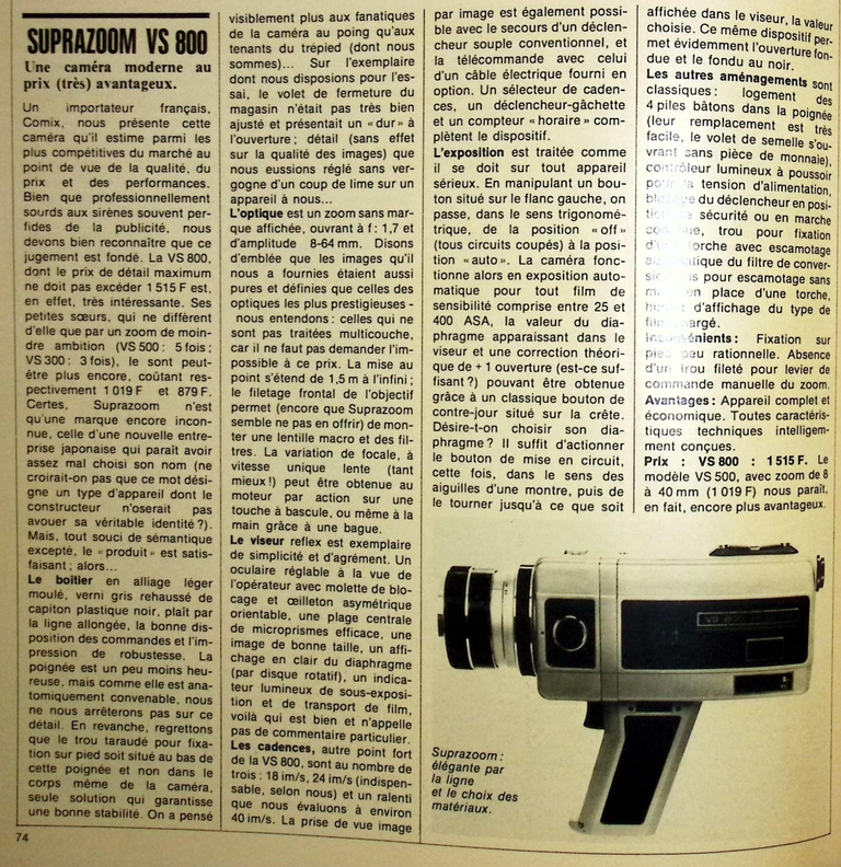 Suprazoom caméra VS 800 - Photo - avril 1975