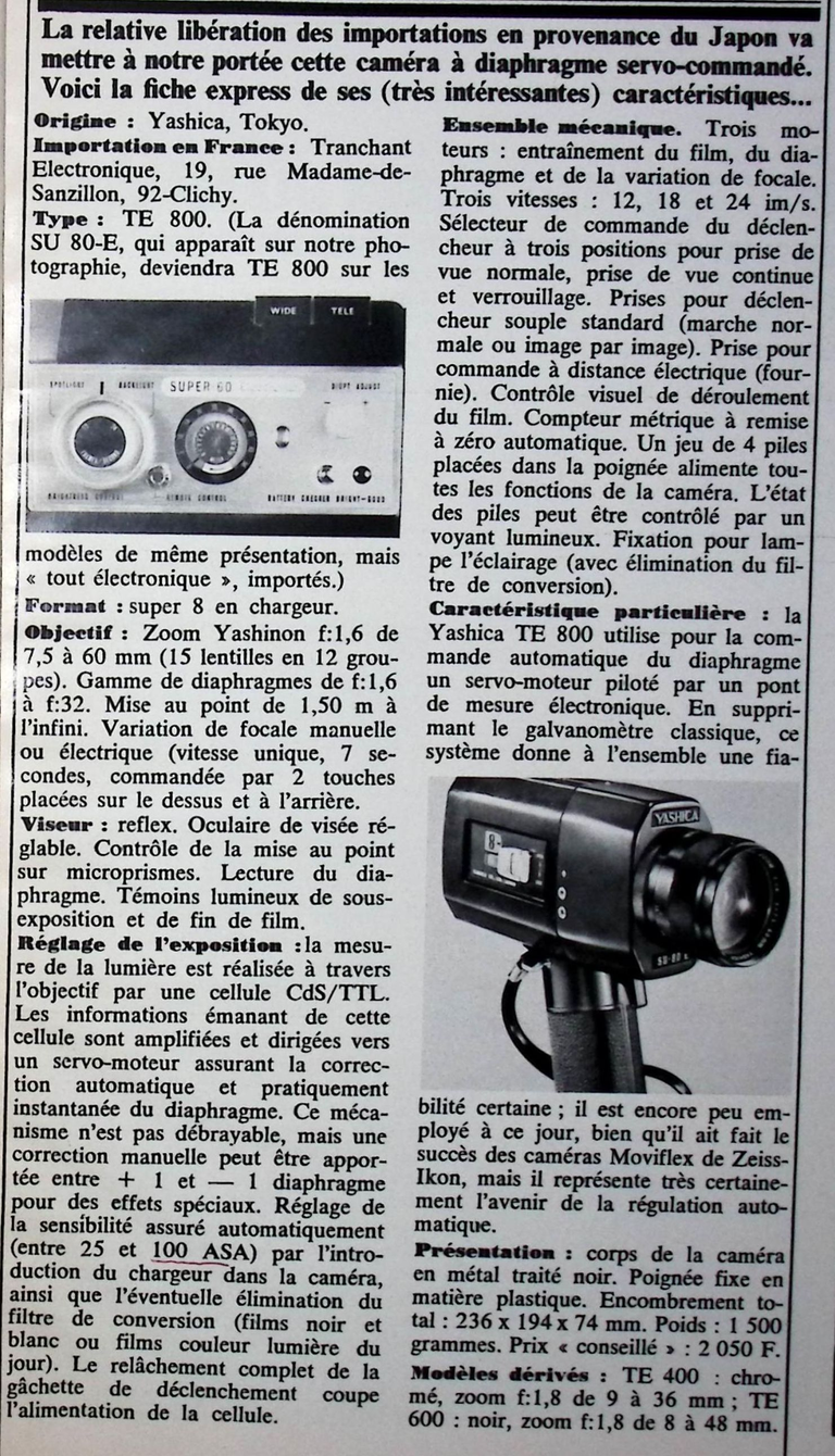Yashica caméra TE 800 - Photo - avril 1970
