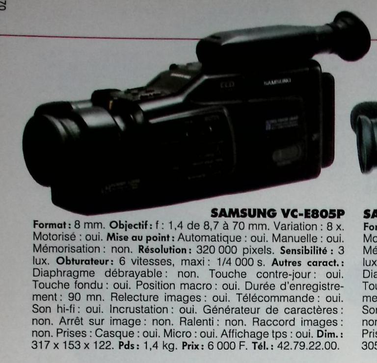 Samsung caméscope 8 mm VC-E805P - Photo - février 1991