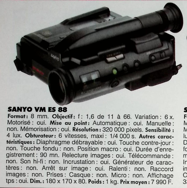 Sanyo caméscope 8 mm VM ES 88 - Photo - février 1991