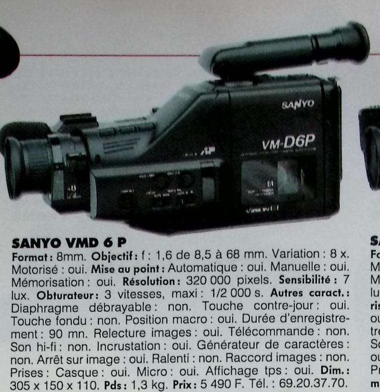 Sanyo caméscope 8 mm VMD 6 P - Photo - février 1991