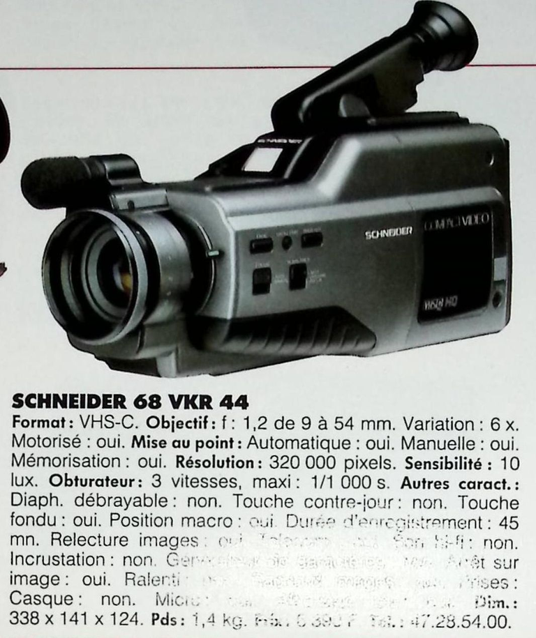 Schneider caméscope VHS-C 68 VKR 44 - Photo - février 1991